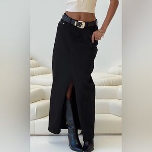 Princess Polly Batkins Black Denim Split Maxi Skirt